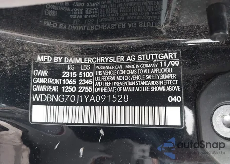 2000 Mercedes-Benz S 430 from USA, damaged, VIN WDBNG70J1YA091528
